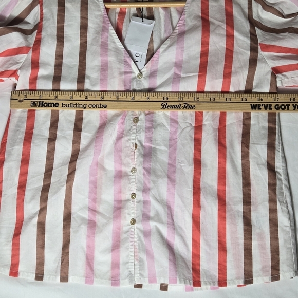 Velvet By Graham & Spencer Striped V-Neck Blouse - Pink, Brown, White, NWT - Picture 5 of 12
